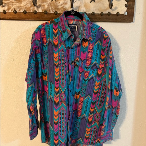 Wrangler Multicolor Geometric Long Sleeve Shirt Vintage